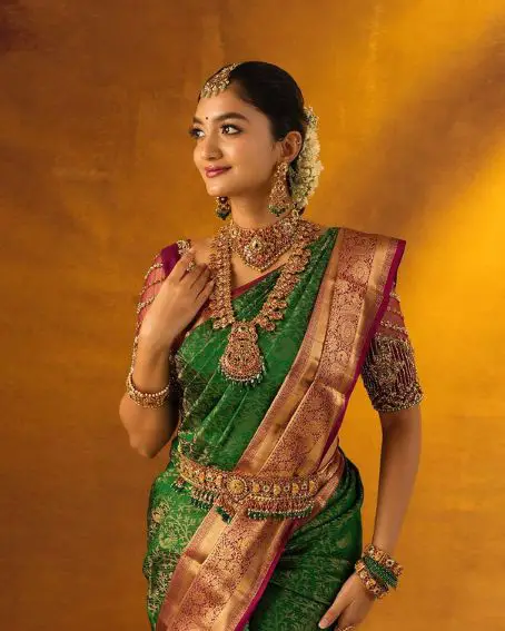 Green Saree with Stunning South Indian Bridal Look