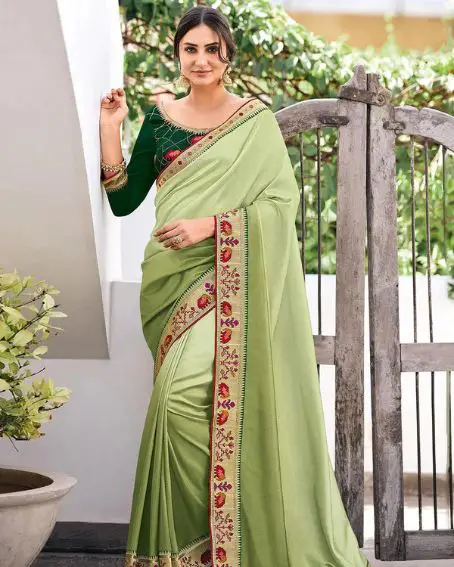 Green Vichitra Silk Weaving Classic Designer Saree