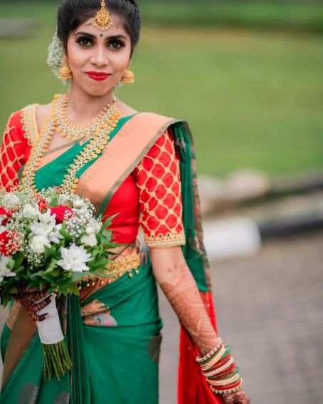 Green Wedding Saree With Red Blouse