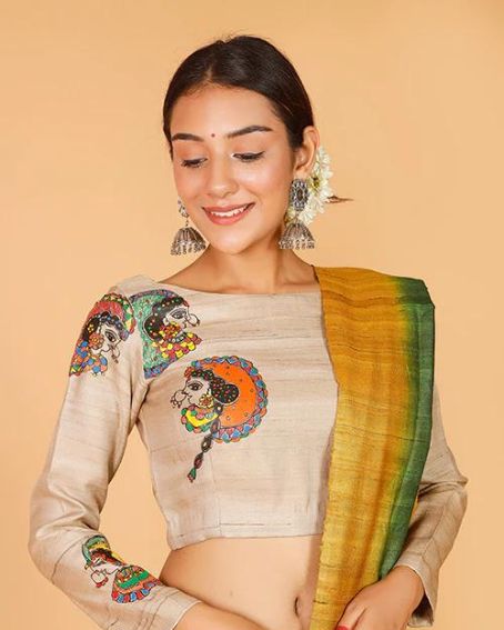 Gubbaro Hand Painted Madhubani 'gopiyaan' Tussar Silk Blouse