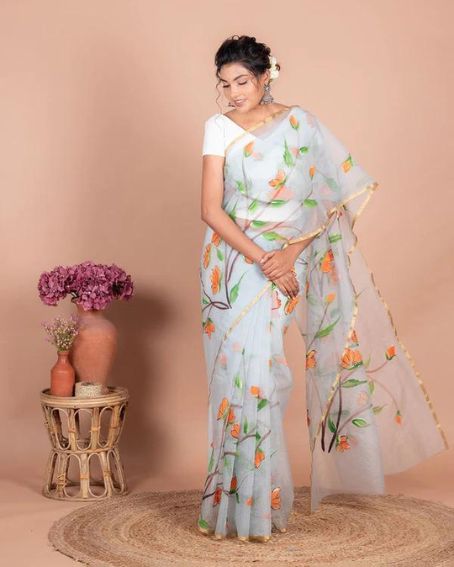 Hand Painted Organza Tissue Saree