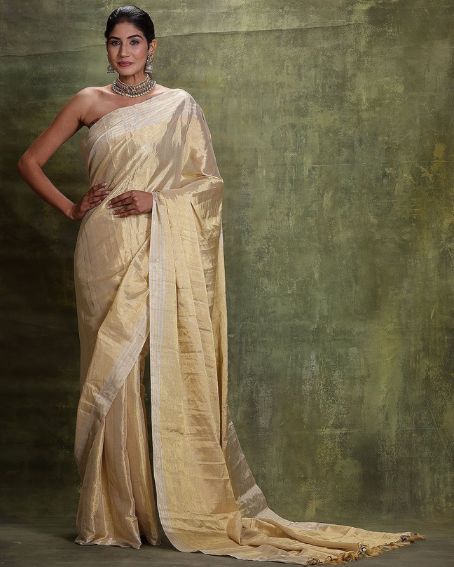 Handwoven Gold-Silver Tissue Silk Saree