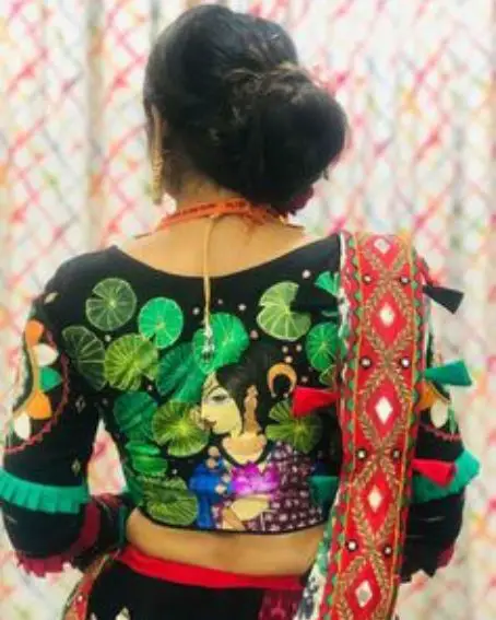 Hand Painted Blouse Design With High Neck