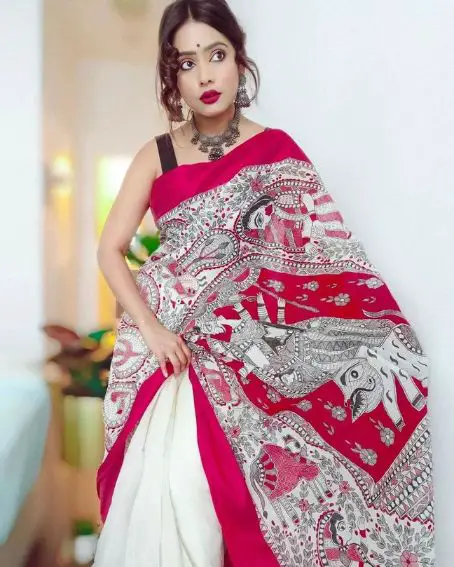 Hand-painted Madhubani Cotton Saree