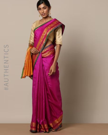 Handloom Pure Silk Narayanpet Saree with Gold Blouse