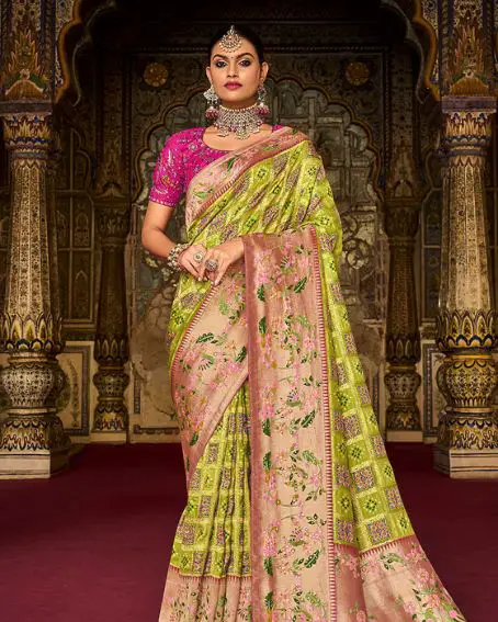 Heavy Silk Lime Green Saree For Wedding