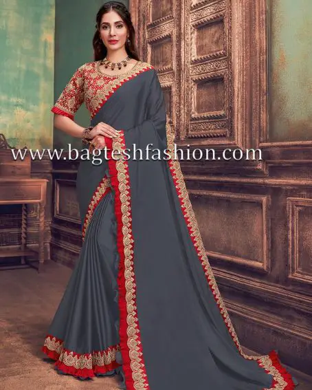 Impressive Silk Georgette Gray Wedding Saree