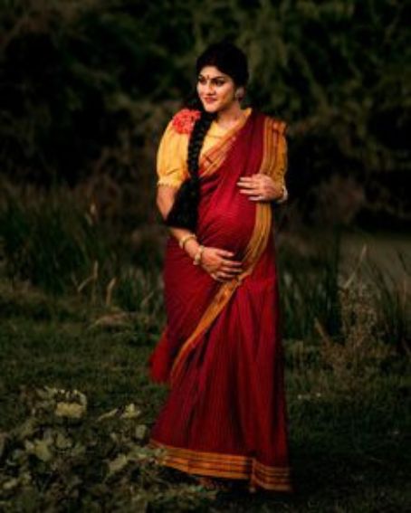 Indian Traditional Maternity Photoshoot In Saree
