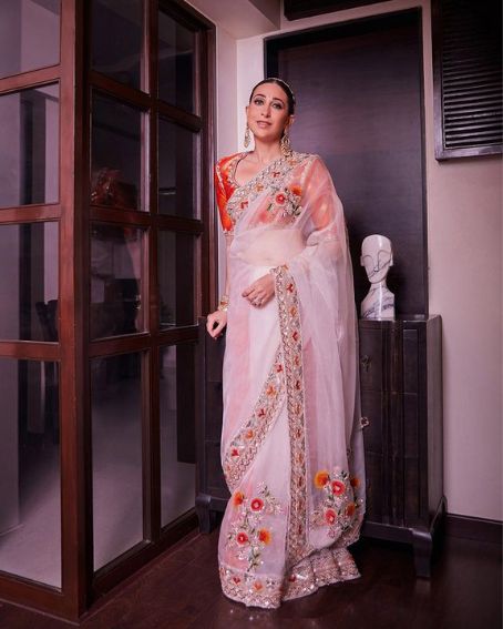 Karishma Kapoor in Ivory with Zari Work Saree