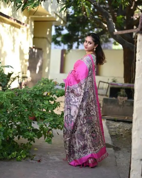 Maa Durga Hand Painted Madhubani Artwork Saree