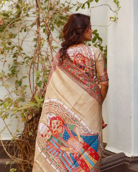 Madhubani Bengali Wedding Ritual Hand Painted Saree