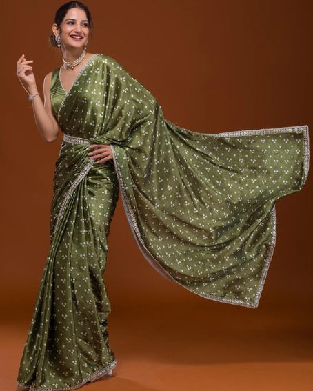 Mehendi Bandhani Satin Designer Saree