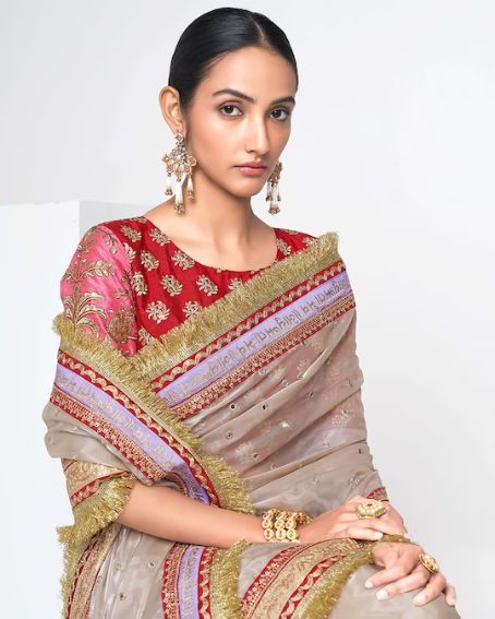 Mirror Work Embellished Tissue Saree