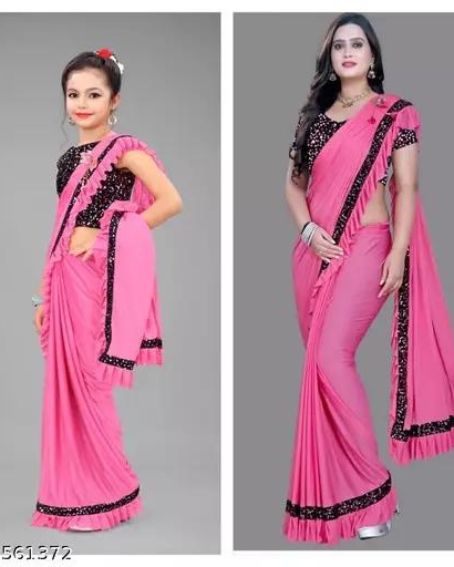 Mother And Daughter In Pink Saree Designer Looking Elegant