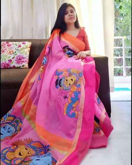 Multicolor Hand-painted Cotton Saree