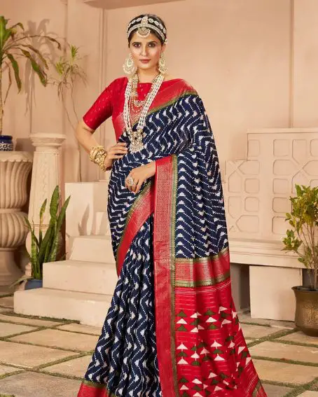 Navy Blue Cotton Silk Designer Classic Saree