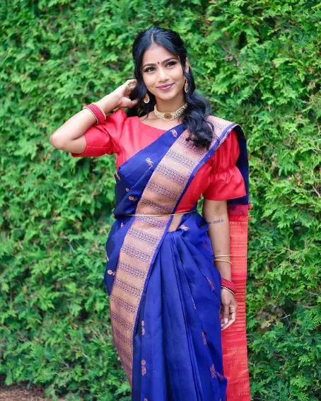 Navy Blue Saree with Pink Blouse