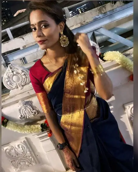 Navy Blue Saree With Red Blouse