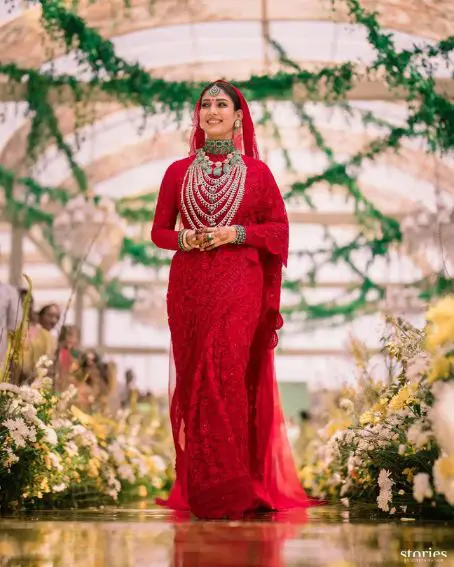 Nayanthara's Red Embroidered Wedding Saree