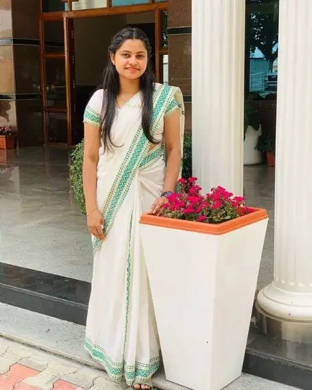 Off White Kerala Saree with Green Border