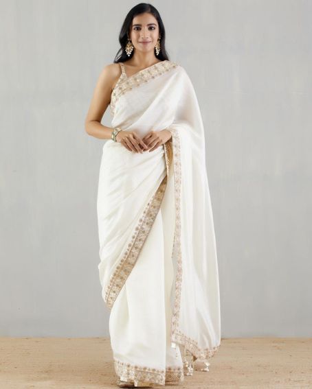 Off White Organza Silk Saree Features Gotta And Marodi Border With Hand Embellished Marodi Work Blouse