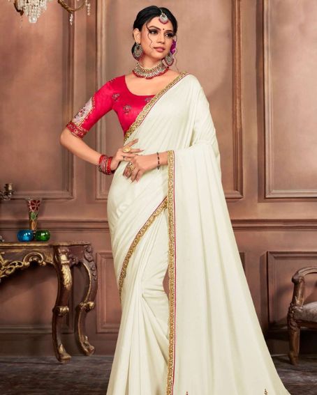 Off White Saree in Silk with Lace Border