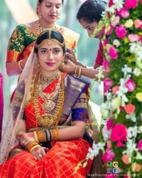 Orange And Violet Color Blouse For Bride