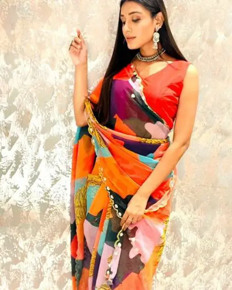 Orange Soft Georgettes With Work Borders Saree