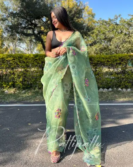 Organza Floral Digital Print With Gota Patti work saree