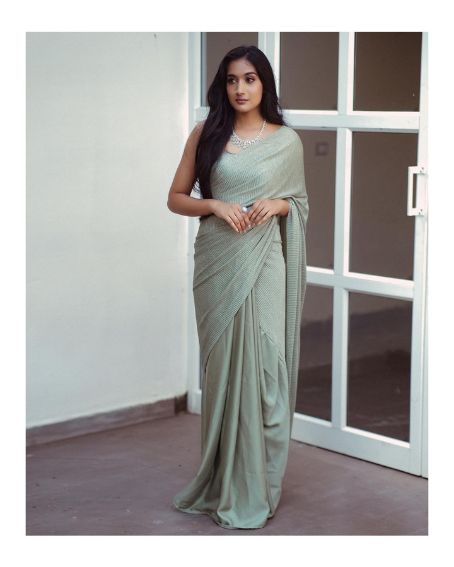 Pastel Green Party Wear Saree With Blouse