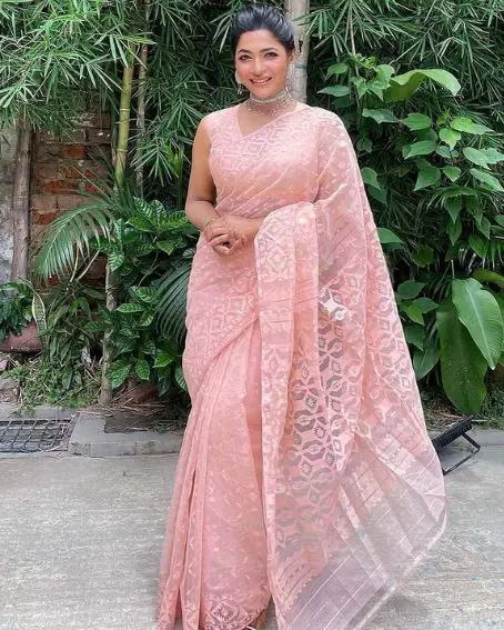Peach Color Saree For Wedding Guest Look