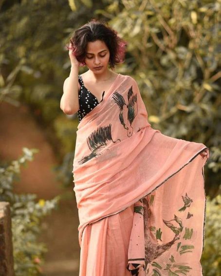 Peach Mul Cotton Saree