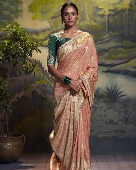 Peach Weaving Designer Saree