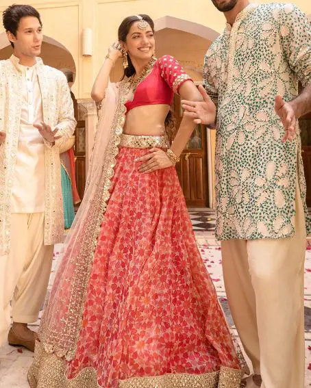 Pink Floral Print Lehenga Set for Brother's Wedding