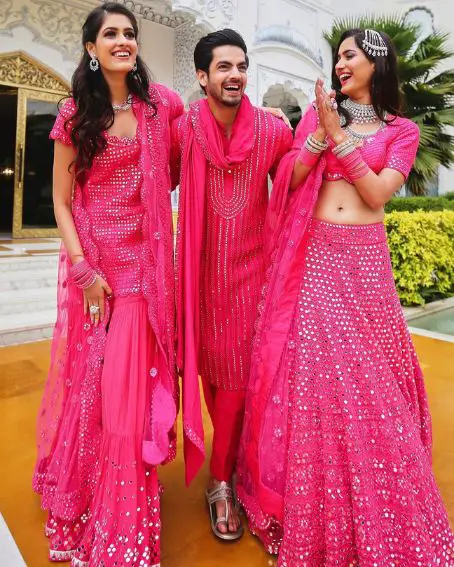 Pink Kundan Work Embroidery Lehenga for Brother's Wedding