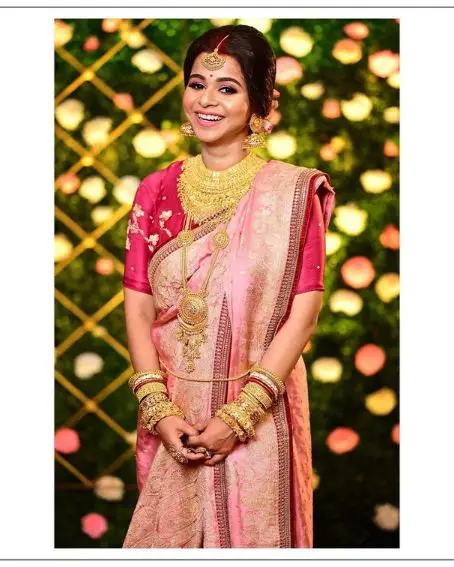 Pink Saree for Reception Look