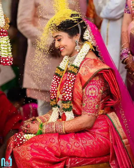 Pink Talambralu Saree With Pink Embroidery Blouse