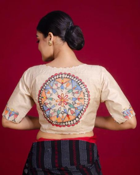 Pure Tussar HAnd Madhubani Painting Blouse