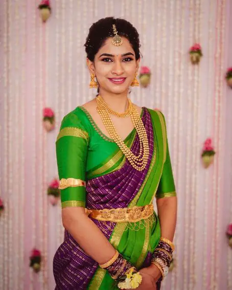 Purple And Green Combined Wedding Saree