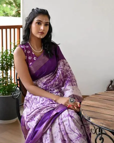 Purple Color Pure Cotton Printed Narayanpet Handloom Saree