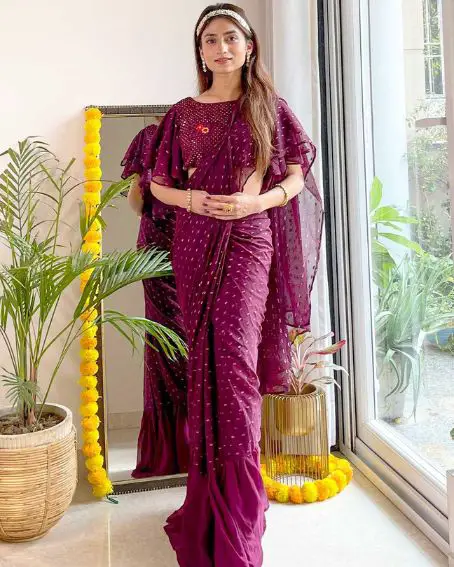 Purple Georgette Ready To Wear Saree