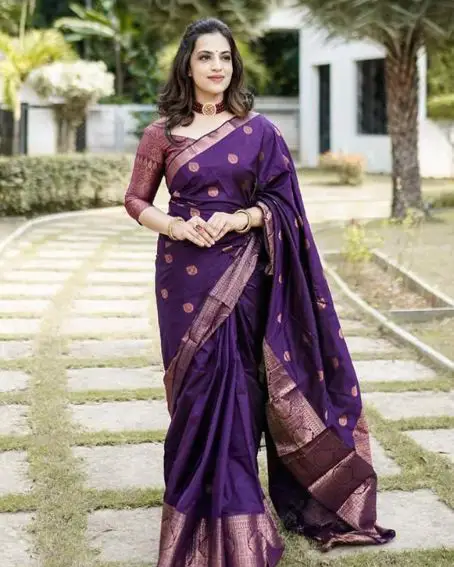 Purple Silk Banarasi Saree With Blouse