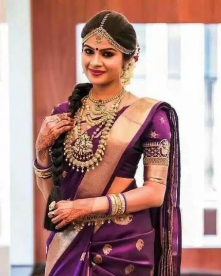 Purple Silk Saree For Wedding Look