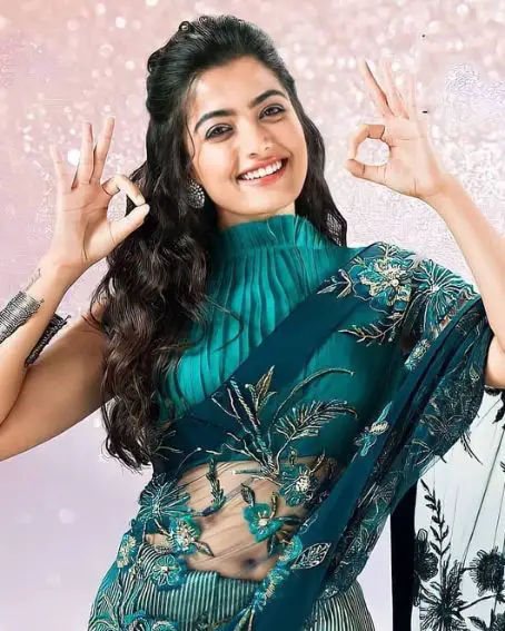 Rashmika Mandana in Green Net Saree