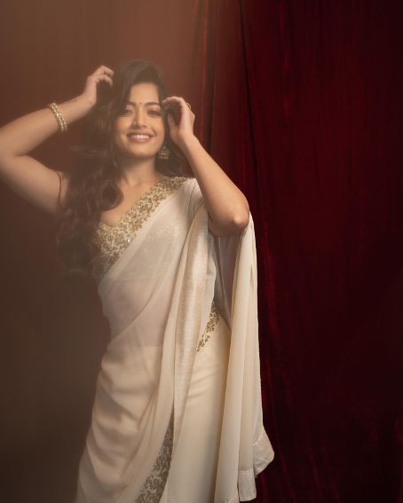 Rashmika in Beige Saree