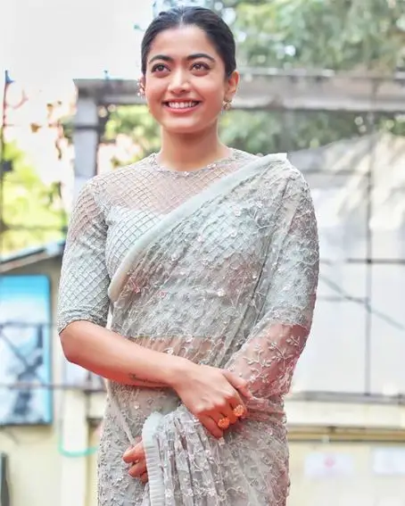 Rashmika in Multi Embroidery & Hand Stone Work on Blouse With Sleeves