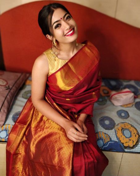 Rashmika in Red Gorgeous Saree