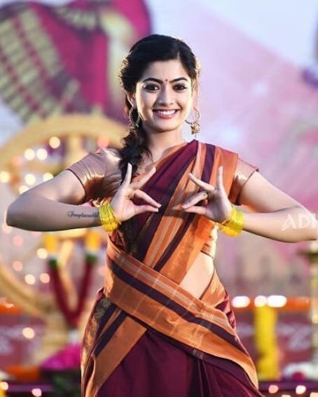 Rashmika in Venkatagiri Maroon Saree