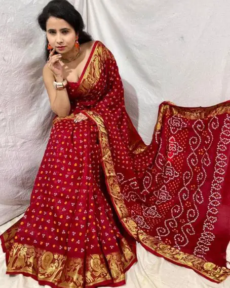 Red Colour Hand Bandhej Bandhani Saree