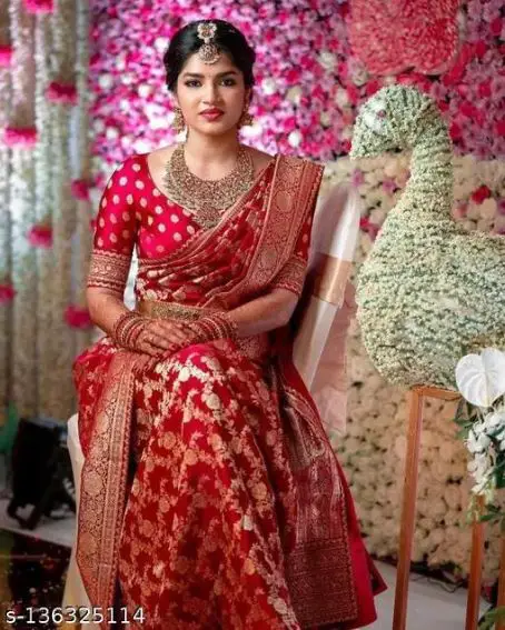Red Litchi Silk Saree For Bride
